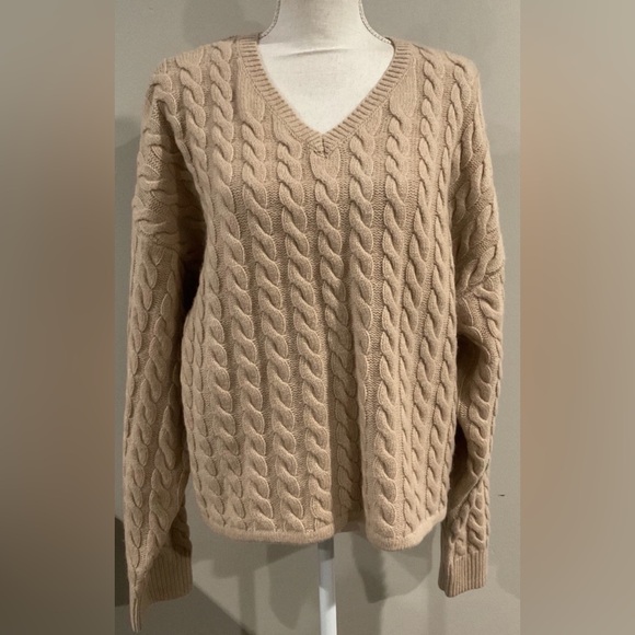 LEVI’S WOMENS RAE CABLE KNIT V NECK CROPPED WOOL SWEATER BEIGE SZ L NWT - Picture 4 of 12